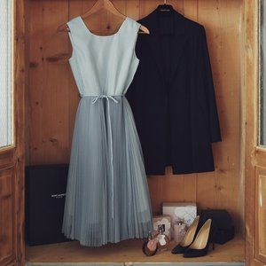 ❌SOLD❌blue pleated veil silk midi dress engagement